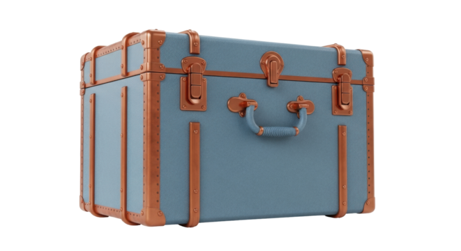 Isolated vintage trunk for travel, stylish storage chest with a leather handle and metal trim - Powered by Adobe