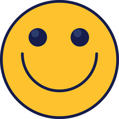 A Bright Yellow Smiley Face With Dark Blue Eyes and a Black Smile on a Transparent Background Expressing Happiness and Positivity