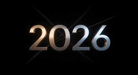 Futuristic 2026 metallic numbers on black background