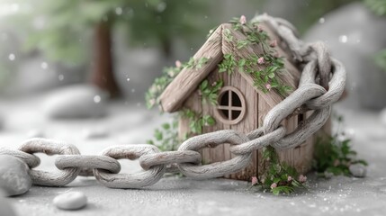 Fototapeta premium House Bound by Chain, Environmental or Economic Crisis Concept