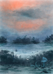 summer evening fog background