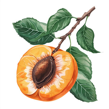Beautiful Watercolor design, flat sliced apricot paintings isolated on a white background, illustration, AI painting design, vector set, eps format 2d design