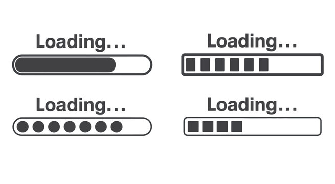 Four minimal loading progress bar icons set on isolated white