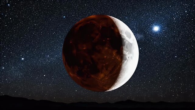 Lunar eclipse showing partial shadow crossing the moon