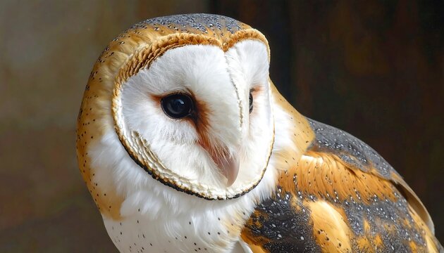 Close-up of a Beautiful Barn Owl in Profile, Showing Feathers and Eyes - Powered by Adobe