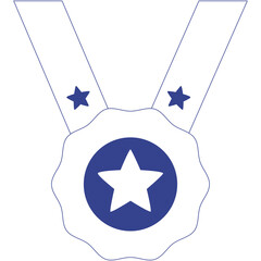 Blue Outline Star Medal Award With Ribbons Against Transparent Background