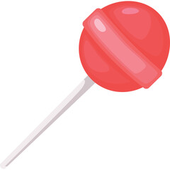 Bright Round Red Swirl Lollipop Candy with White Stick on Transparent Background