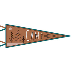Brown Pennant Flag With Trees Moon And CAMP Text For Outdoor Recreation And Adventure Theme