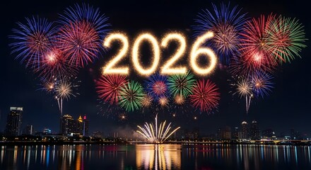 Stunning 2026 New Year fireworks light up city skyline reflections