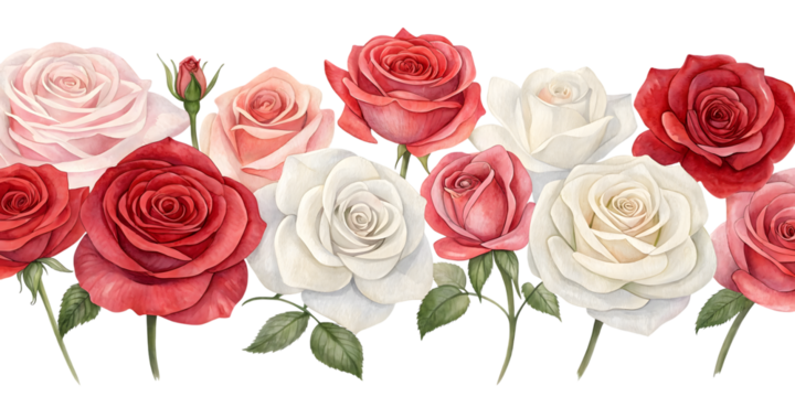 Rose watercolor floral border isolated on transparent or white background. Flower png. - Powered by Adobe