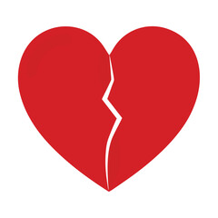 A broken red heart isolated on white background, symbolizing heartbreak and emotional distress