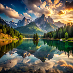 mountain lake in the morning