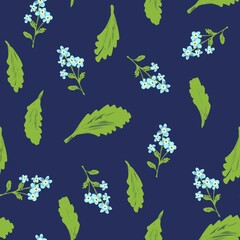 Rustic Forget-Me-Not and Leaf Toss Seamless Pattern