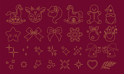 Christmas line art icons. Stars set. New Year holidays, Christmas evening. Minimalist elegant illustration. Xmas gifts. Winter season. Christmas silhouette. Holiday templates for cutter craft machine.