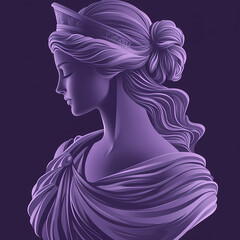 A beautifully crafted purple profile of a classical bust, featuring flowing hair and draped fabric, evoking a sense of elegance and timeless beauty.