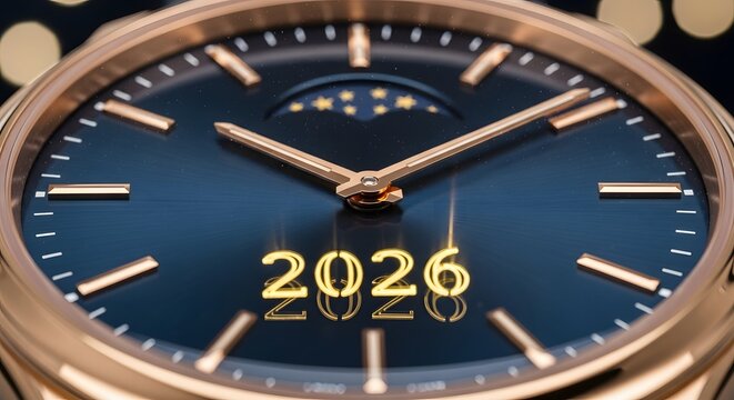Elegant watch face with 2026 glowing prominently