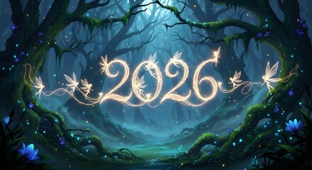 Magical fairies illuminate 2026 in enchanted forest setting