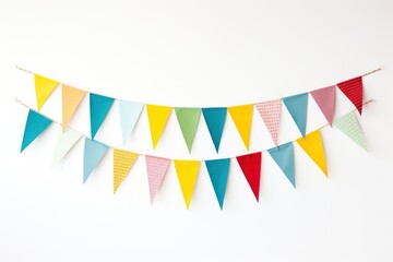 Obraz premium Colorful festival party bunting white background clothesline celebration.