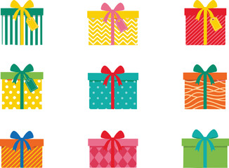 Colorful gift boxes with ribbons and tags, festive presents for birthdays, holidays, celebrations, and cheerful wrapping decoration ideas