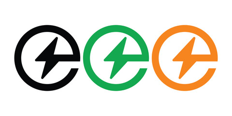 Electric Power Lightning Bolt Logo Vector. Electric Charge Icon Vector in Black, Green, and Orange