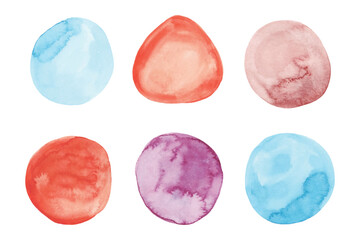 Hand Painted Round Watercolor Dots Set. Colorful Watercolor Circles Set Isolated on White Background. Aquarelle Circles