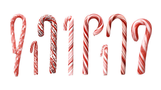 Assorted candy canes in different patterns and shapes isolated on white background - Powered by Adobe
