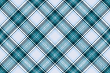 Advertisement fabric seamless background, primary plaid texture pattern. Colourful tartan check textile vector in white and cyan colors.