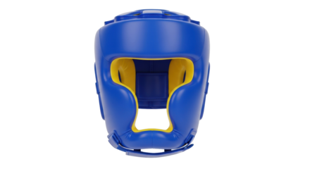 Isolated blue boxing headgear for protection during sparring and professional fights sport
