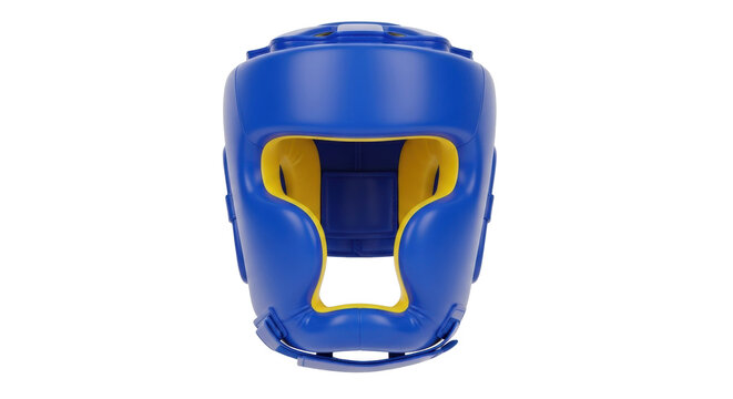 Isolated blue boxing headgear for protection during sparring and professional fights sport