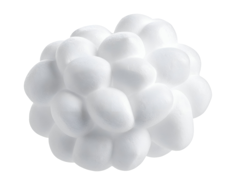 White foam bubble cluster forming rounded ball shape, soft spongy texture and minimal abstract appearance, hygiene soap suds macro on isolated background