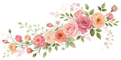 Rose watercolor floral border element. Isolated flower PNG.