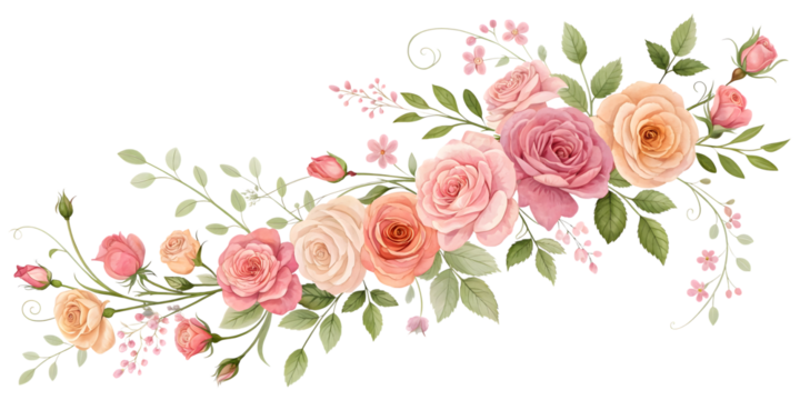 Rose watercolor floral border element. Isolated flower PNG. - Powered by Adobe