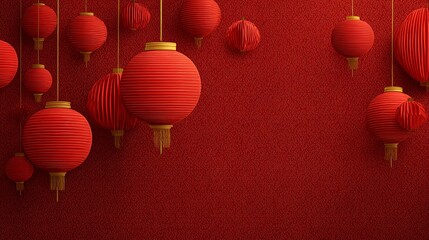 Vibrant red lanterns cast a festive glow against a textured backdrop, perfect for celebrating Asian holidays and cultural events with joy and tradition.
