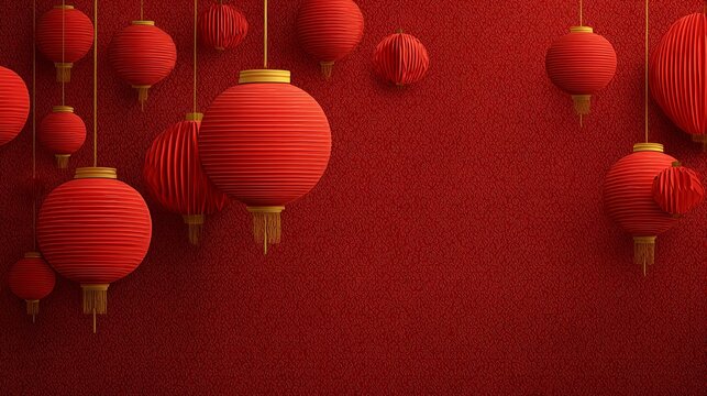 Vibrant red lanterns cast a festive glow against a textured backdrop, perfect for celebrating Asian holidays and cultural events with joy and tradition.