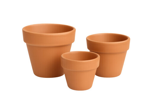 Terracotta clay flower pots varying in size with transparent background - Powered by Adobe