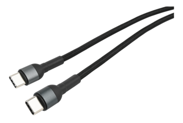 Black usb type c cable connector charger isolated on a transparent background. Full depth of field. PNG.