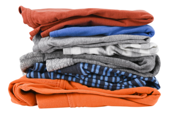 Stack warm clothes isolated on a transparent background. Full depth of field. PNG.