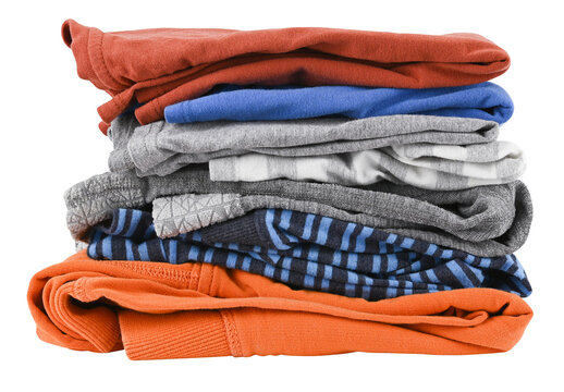 Stack warm clothes isolated on a transparent background. Full depth of field. PNG.