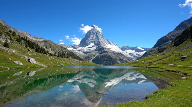Stunning Alpine Lake Reflection Video, Majestic Mountains And Pristine Waters Under Perfect Skies