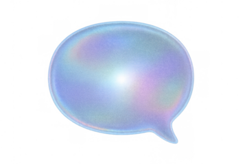 Holographic speech bubble with iridescent pastel colors conveying modern communication and chat on transparent background