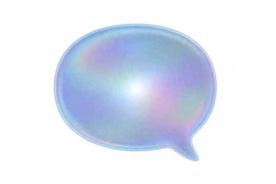 Holographic speech bubble with iridescent pastel colors conveying modern communication and chat on transparent background