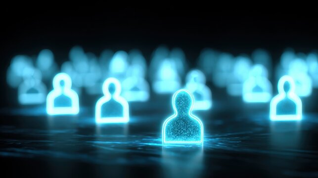 Digital Crowd: Abstract Representation of People in a Network with Futuristic Glowing Visuals and Particle Effects