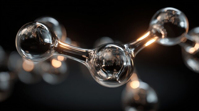 Molecular Structure Illustration: Transparent Spheres Connected in a Scientific Configuration with Selective Focus