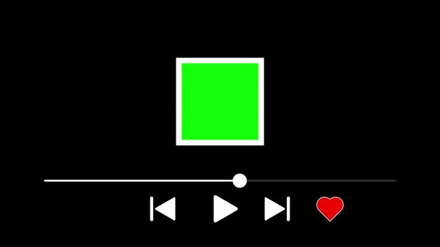 Black screen music player overlay template animation with green sreen frame.