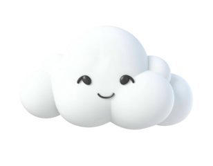 A cute, 3D rendered cloud with a smiling face, rendered on a black background