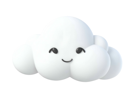 A cute, 3D rendered cloud with a smiling face, rendered on a black background