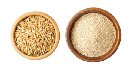 Barley Grains and Barley Powder Overhead Side by Side on Transparent Background