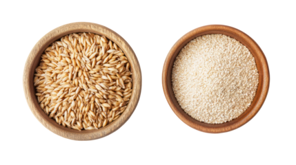 Barley Grains and Barley Powder Overhead Side by Side on Transparent Background