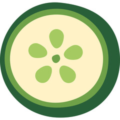 A Simple Green Cucumber Slice Featuring A Light Yellow Center With Five Green Seeds Detailed With Concentric Green Rings And A Dark Green Outer Edge Isolated On A Transparent Background