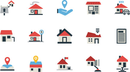 Obraz premium Real Estate Property House Location Market Icons Set with vector illustration